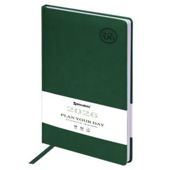 Ежедневник датированный 2026 БОЛЬШОЙ ФОРМАТ 210х297мм А4, BRAUBERG Favorite, под кожу, зеленый, 117239 - Премиум Сервис