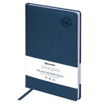 Ежедневник датированный 2026 БОЛЬШОЙ ФОРМАТ 210х297мм А4, BRAUBERG Favorite, под кожу, синий, 117241 - Премиум Сервис