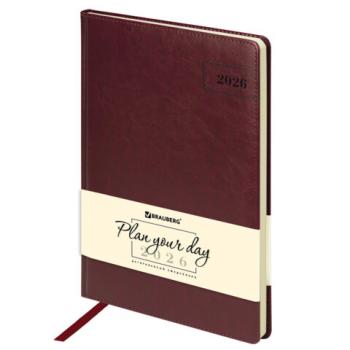 Ежедневник датированный 2026 БОЛЬШОЙ ФОРМАТ 210х297мм А4, BRAUBERG Imperial, под кожу, бордо, 117248 - Премиум Сервис