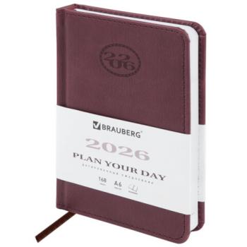 Ежедневник датированный 2026 МАЛЫЙ ФОРМАТ 100х150мм А6, BRAUBERG Favorite, под кожу, коричневый, 117249 - Премиум Сервис
