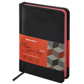 Ежедневник датированный 2026 МАЛЫЙ ФОРМАТ 100х150мм А6, BRAUBERG Rainbow, под кожу, черный, 117257 - Премиум Сервис