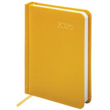 Ежедневник датированный 2026 МАЛЫЙ ФОРМАТ 100х150мм А6, BRAUBERG Select, балакрон, желтый, 117261 - Премиум Сервис