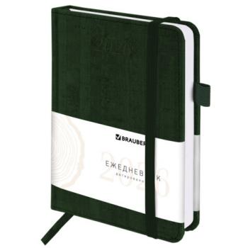 Ежедневник датированный 2026 МАЛЫЙ ФОРМАТ 100х150мм А6, BRAUBERG Wood, под кожу, темно-зеленый, 117266 - Премиум Сервис