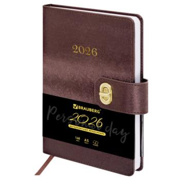 Ежедневник датированный 2026 А5 138х213мм BRAUBERG Elegant, под кожу, застежка, бордовый, 117367 - Премиум Сервис