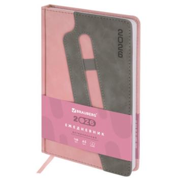Ежедневник датированный 2026 А5 138x213мм BRAUBERG Assistant, под кожу, держатель, розовый, 117377 - Премиум Сервис