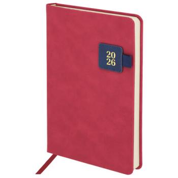 Ежедневник датированный 2026 А5 138х213мм BRAUBERG Accent под кожу, держатель, красный/синий, 117384 - Премиум Сервис