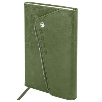 Ежедневник датированный 2026 А5 145х213мм BRAUBERG Jacket под кожу, клапан, держатель, зеленый 117402 - Премиум Сервис