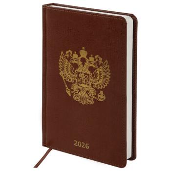 Ежедневник датированный 2026 А5 138х213мм BRAUBERG State, под кожу, коричневый, 117417 - Премиум Сервис