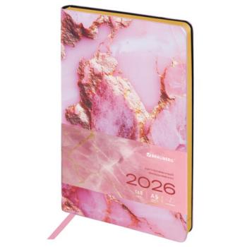 Ежедневник датированный 2026 А5 138x213мм BRAUBERG Vista, под кожу гибкий, Pink marble, 117446 - Премиум Сервис
