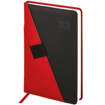 Ежедневник датированный 2026 А5 138х213мм BRAUBERG Swirl, под кожу, держатель для ручки, красный, 117481 - Премиум Сервис