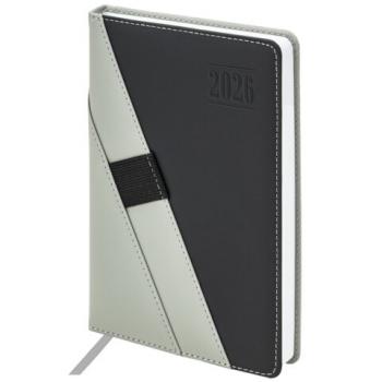 Ежедневник датированный 2026 А5 138х213мм BRAUBERG Swirl,под кожу, держатель для ручки, серый, 117482 - Премиум Сервис