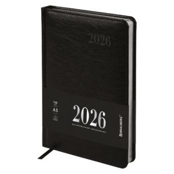 Ежедневник датированный 2026, А5, 138х213 мм, BRAUBERG "Impression", под кожу, черный, 117510 - Премиум Сервис