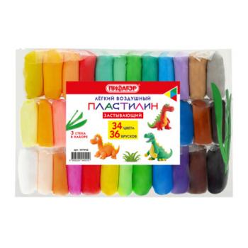 Пластилин лёгкий воздушный застывающий 36 штук (32 цвета + 2 белых + 2 черных), 310 г, 3 стека, ПИФАГОР, 107042 - Премиум Сервис