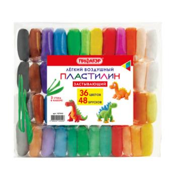 Пластилин лёгкий воздушный застывающий 48 штук (36 цветов + 12 базовых), 410 г, 3 стека, ПИФАГОР, 107043 - Премиум Сервис