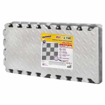 Коврик-пазл напольный 1,2х1,2 м, 16 шт., 30х30 см, толщина 1 см, серый, св.серый, ЮНЛАНДИЯ, 664811 - Премиум Сервис