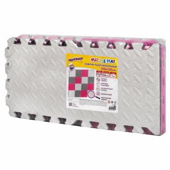 Коврик-пазл напольный 1,2х1,2 м, 16 шт., 30х30 см, толщина 1 см, серый, розовый, св.серый, ЮНЛАНДИЯ, 664815 - Премиум Сервис