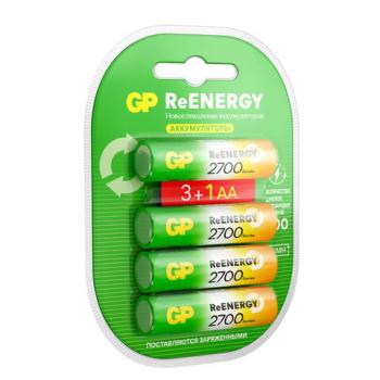 Батарейки аккумуляторные GP ReEnergy Ni-Mh КОМПЛЕКТ 4 шт (ПРОМО 3+1) АА (HR6) 2600 mA, 270AAHC3/1RGY-2 - Премиум Сервис