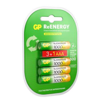 Батарейки аккумуляторные GP ReEnergy Ni-Mh КОМПЛЕКТ 4 шт. (ПРОМО 3+1), ААА (HR03), 950 mAh, 100AAAHC3/1RGY - Премиум Сервис