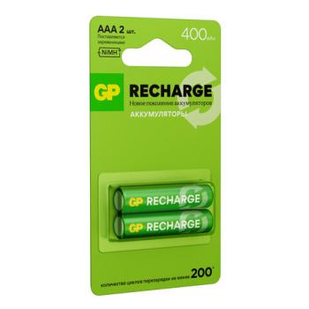 Батарейки аккумуляторные GP ReCharge Ni-Mh мизинчиковые КОМПЛЕКТ 2 шт ААА (HR03) 400, 40AAAHCV-2CRSB - Премиум Сервис