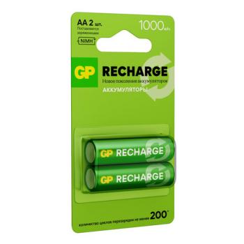Батарейки аккумуляторные GP ReCharge Ni-Mh пальчиковые КОМПЛЕКТ 2 шт АА (HR6) 1000 mA, 100AAHCV-2CRSB - Премиум Сервис