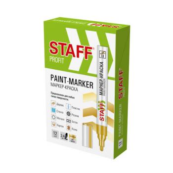 Маркер-краска лаковый (paint marker) 2-4 мм ЗОЛОТИСТЫЙ, НИТРО-ОСНОВА, STAFF PROFIT, для любых поверхностей, 152579 - Премиум Сервис