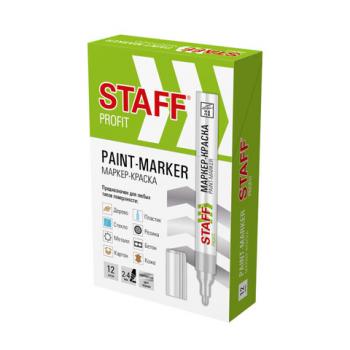 Маркер-краска лаковый (paint marker) 2-4 мм СЕРЕБРИСТЫЙ, НИТРО-ОСНОВА, STAFF PROFIT, для любых поверхностей, 152580 - Премиум Сервис