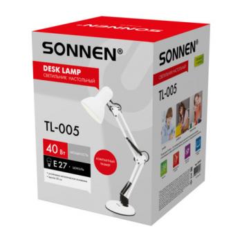 Настольная лампа-светильник SONNEN TL-005, подставка, 40 Вт, Е27, белый, высота 50 см, 237647 - Премиум Сервис