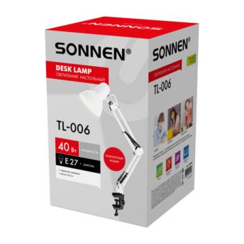 Настольная лампа-светильник SONNEN TL-006, струбцина, 40 Вт, Е27, белый, высота 50 см, 237649 - Премиум Сервис