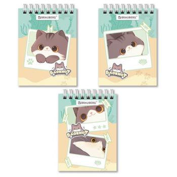 Блокнот МАЛЫЙ ФОРМАТ А7 75х105мм, 40л, гребень, картон, клетка, BRAUBERG МИЛЫЕ КОТЫ, 116988 - Премиум Сервис