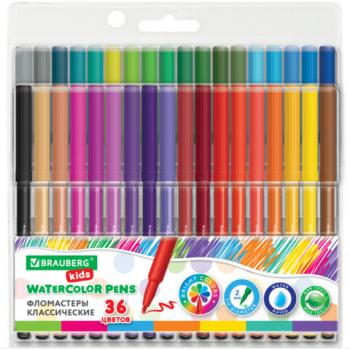 Фломастеры BRAUBERG KIDS КЛАССИЧЕСКИЕ 36 цветов, вентилируемый колпачок, ПВХ-упаковка, 152603 - Премиум Сервис