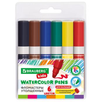 Фломастеры супер смываемые толстые для малышей BRAUBERG KIDS, 6 цветов, ПВХ-упаковка, 152604 - Премиум Сервис