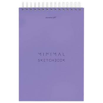Скетчбук, белая бумага 100 г/м2, 140х201 мм, 60 л., гребень, жёсткая подложка, BRAUBERG ART, Minimal сиреневый, 116901 - Премиум Сервис