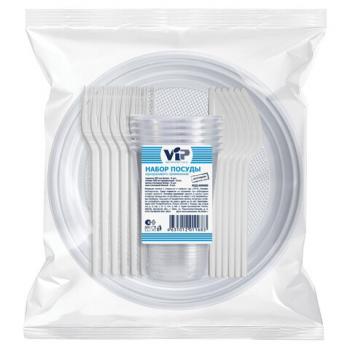 Набор одноразовой посуды на 6 персон 24 предмета (вилка, нож, стакан, тарелка), код 1 - Премиум Сервис