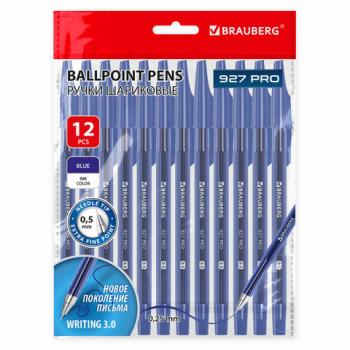Ручки шариковые BRAUBERG "927 PRO" "WRITING 3.0", КОМПЛЕКТ 12 ШТ., СИНИЕ, пишущий узел 0,5мм, линия письма 0,25мм, 144338 - Премиум Сервис