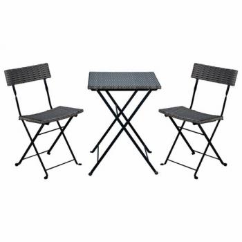 Комплект складной мебели (стол и 2 стула) NOSTRESS Wicker FS-020, металл черный, иск., 680061 - Премиум Сервис