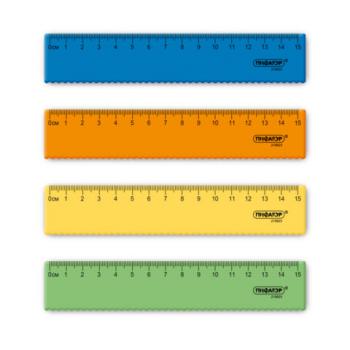 Линейка пластиковая 15 см ПИФАГОР, неоновая, ассорти, с волнистым краем, 210825 - Премиум Сервис