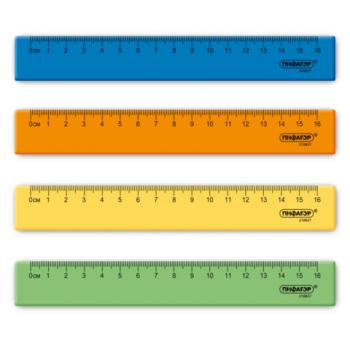 Линейка пластиковая 16 см ПИФАГОР, неоновая, ассорти, 210827 - Премиум Сервис