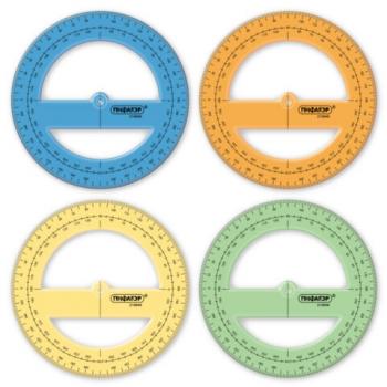 Транспортир 10 см, 360 градусов, ПИФАГОР, прозрачный, неоновый, ассорти, 210848 - Премиум Сервис