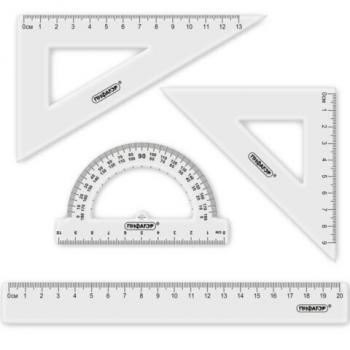Набор чертежный ПИФАГОР (линейка 20 см, 2 треугольника, транспортир), прозрачный, 210852 - Премиум Сервис