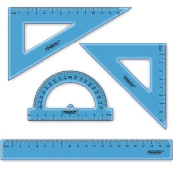 Набор чертежный ПИФАГОР (линейка 20 см, 2 треугольника, транспортир), тонированный, европодвес, 210854 - Премиум Сервис