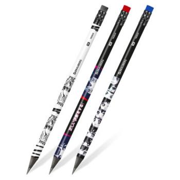 Карандаш чернографитный с принтом BRAUBERG "MANGA", 1 шт, HB,с ластиком, корпус ассорти, 182024 - Премиум Сервис