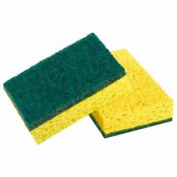 Губки для посуды 95 x 65 х 20 мм ЦЕЛЛЮЛОЗНЫЕ + АБРАЗИВ КОМПЛЕКТ 2 штуки желтые/зеленый абразив, LAIMA, 700256 - Премиум Сервис