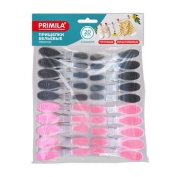 Прищепки бельевые 8,2 см, КОМПЛЕКТ 20 штук, прорезиненный пластик, ассорти, PRIMILA PREMIUM, 700522 - Премиум Сервис