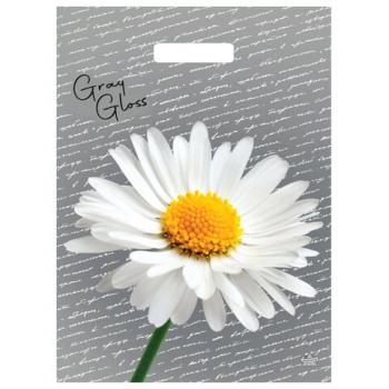 Пакет с вырубной ручкой ПВД, 43х31,5см, "Грэй Глосс Ромашка", 50мкм, ШК1701, н00269304 - Премиум Сервис