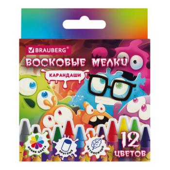 Восковые мелки BRAUBERG CUTE MONSTERS, 12 цветов, 273238 - Премиум Сервис