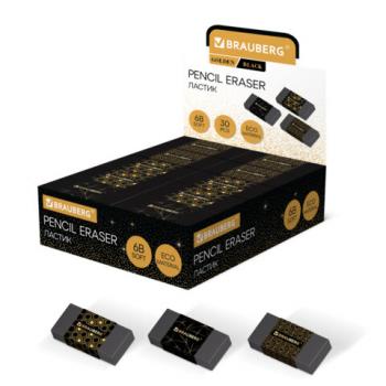 Ластик BRAUBERG GOLDEN BLACK, 50х24х10 мм, ЭКО-ПВХ, прямоугольный, картонный рукав, ассорти, 272728 - Премиум Сервис