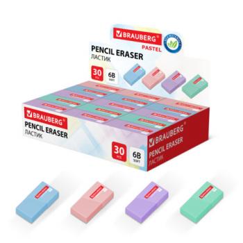 Ластик BRAUBERG PASTEL MATTE, 50х24х10 мм, ЭКО-ПВХ, прямоугольный, картонный рукав, ассорти, 272729 - Премиум Сервис