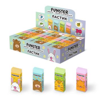 Ластик FUNSTER (ФАНСТЕР) ANIMALS, 50х24х10 мм, ЭКО-ПВХ, прямоугольный, картонный рукав, ассорти, 272730 - Премиум Сервис