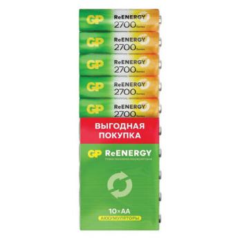 Батарейки аккумуляторные GP ReEnergy Ni-Mh пальчиковые КОМПЛЕКТ 10 шт АА (HR6) 2600 m, 270AAHC-CRB10 - Премиум Сервис