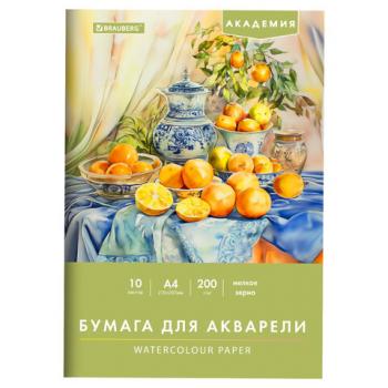 Папка для акварели А4, 10л., 200 г/м2, 210х297мм, BRAUBERG АКАДЕМИЯ, "Апельсины", 117743 - Премиум Сервис